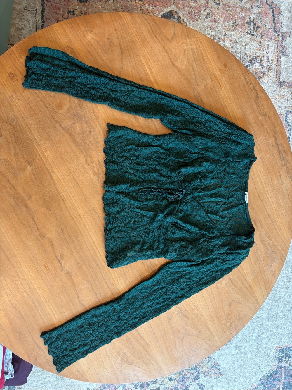 Dark Teal Crinkle Long Sleeve Top